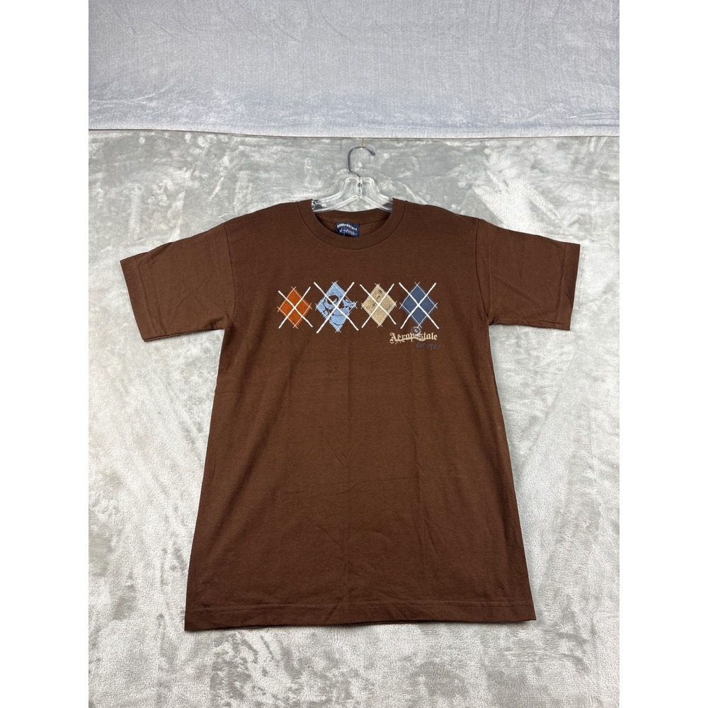 Aeropostale Mens Brown Graphic T-Shirt Argyle Skull Y2K Skater Cotton Size M